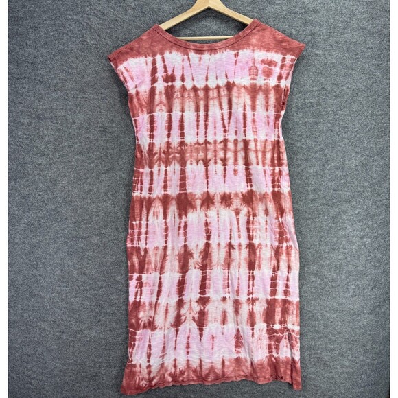 Universal Thread Dress Women 2XL Pink Striped Shift Midi V-Neck Short Sleeve - Picture 2 of 6